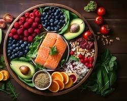 colorful plate with various fruits, vegetables, and lean protein