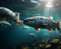 fish swimming with omega3 capsules