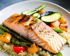 Salmon with Roasted Vegetables- low calorie meal